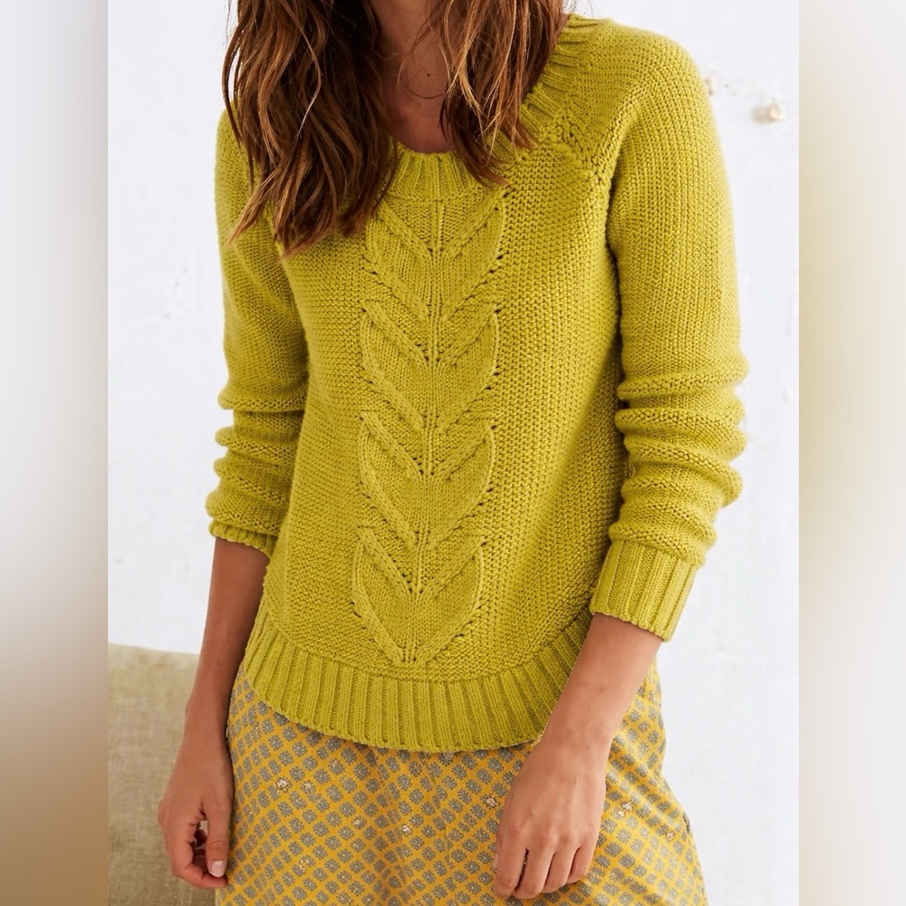 Aerie Semi-Cropped Crew Sweater Ribbed Chunky Cable Knit Mustard Yellow Size M